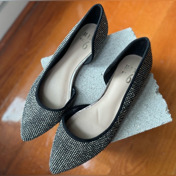 Mix No.6 “Fabiana” style black microsuede rhinestone flats, size 6 - Picture 8 of 9